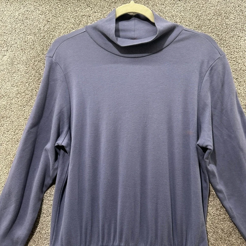 LL Bean Maxi Dress Women Cotton Mock Neck Large Petite Pockets Modest Minimalist